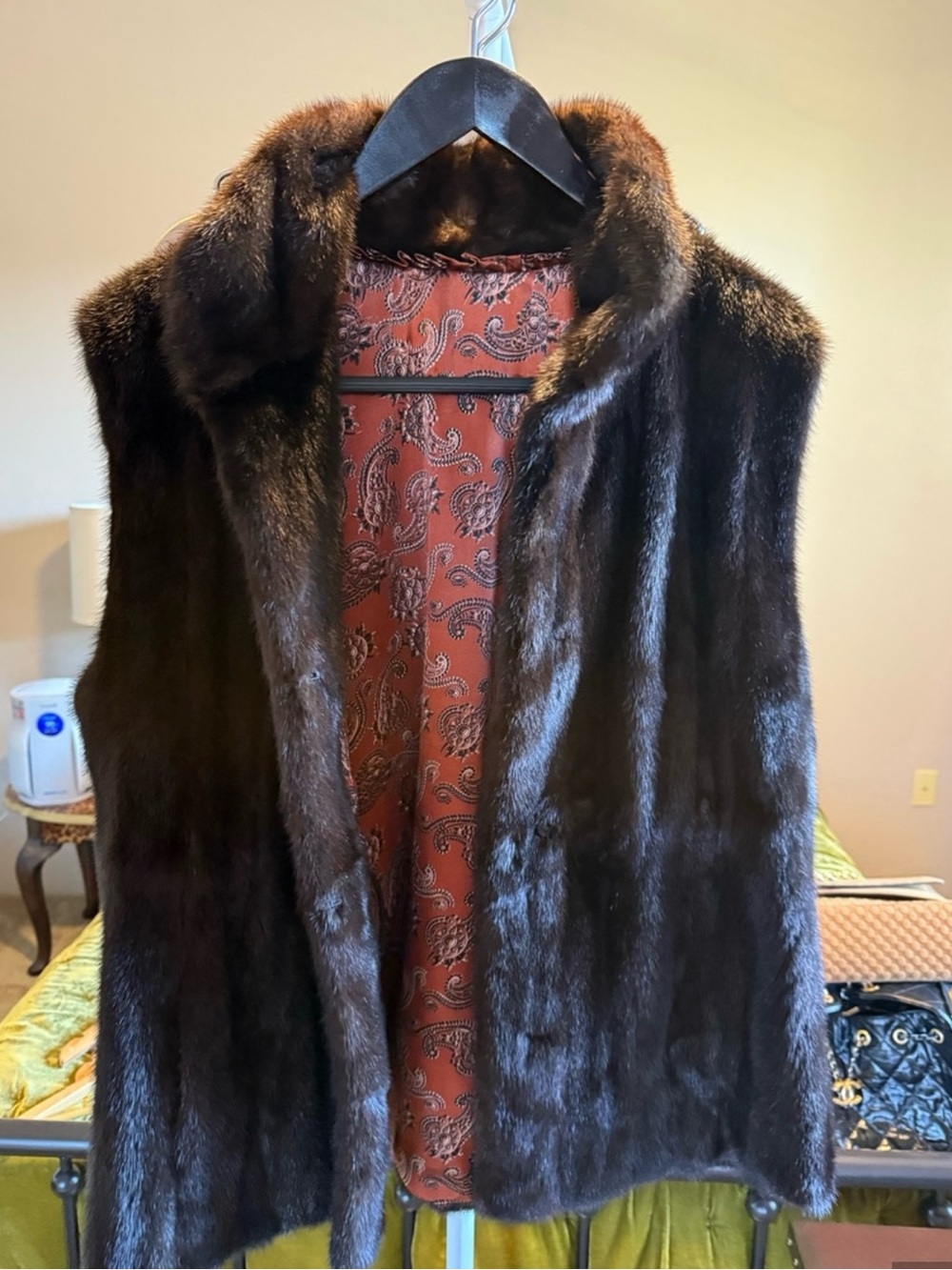 Mink real Fur vest Western detail lining L XL